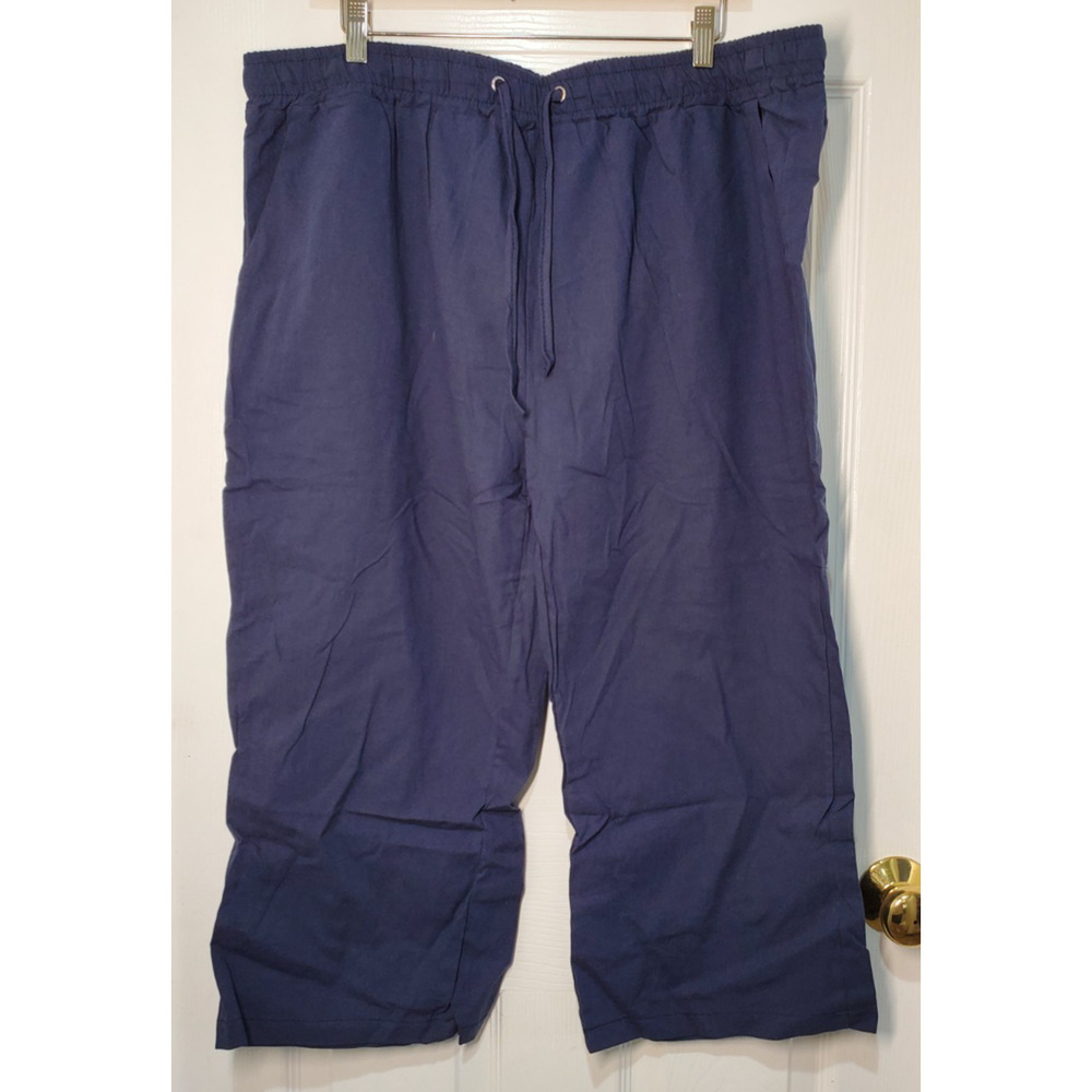 Lot 2 Womens 2XL Linen Blend Capri Pants Blue Olive Green Pull On Ankle NWOT - Picture 15 of 16